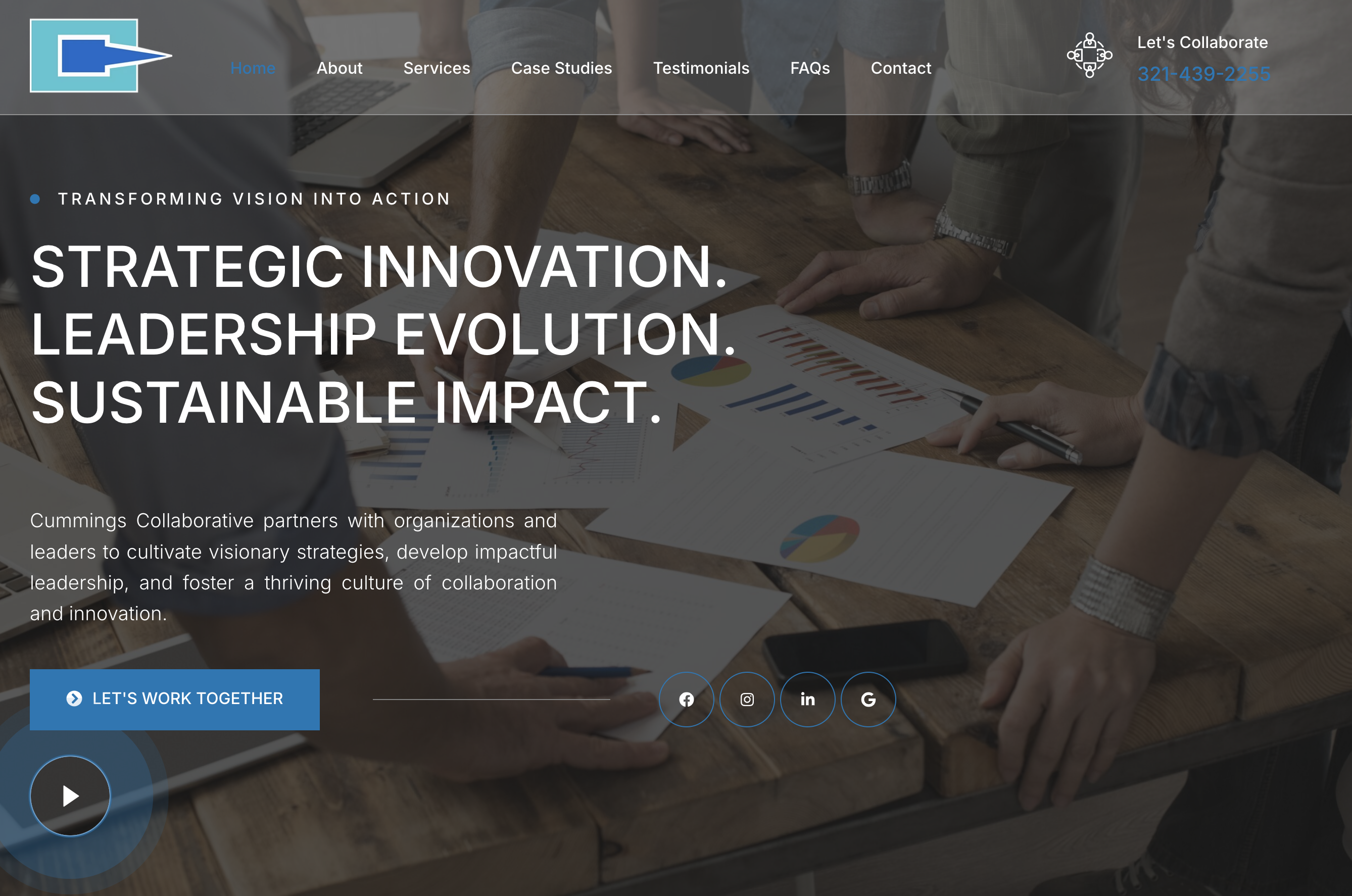 Screenshot of the Cummings Collaborative homepage showcasing strategic visioning, cultural transformation, executive mentoring, and facilitation services. » Cummings Collaborative, LLC. » CummingsCollaborative.com
